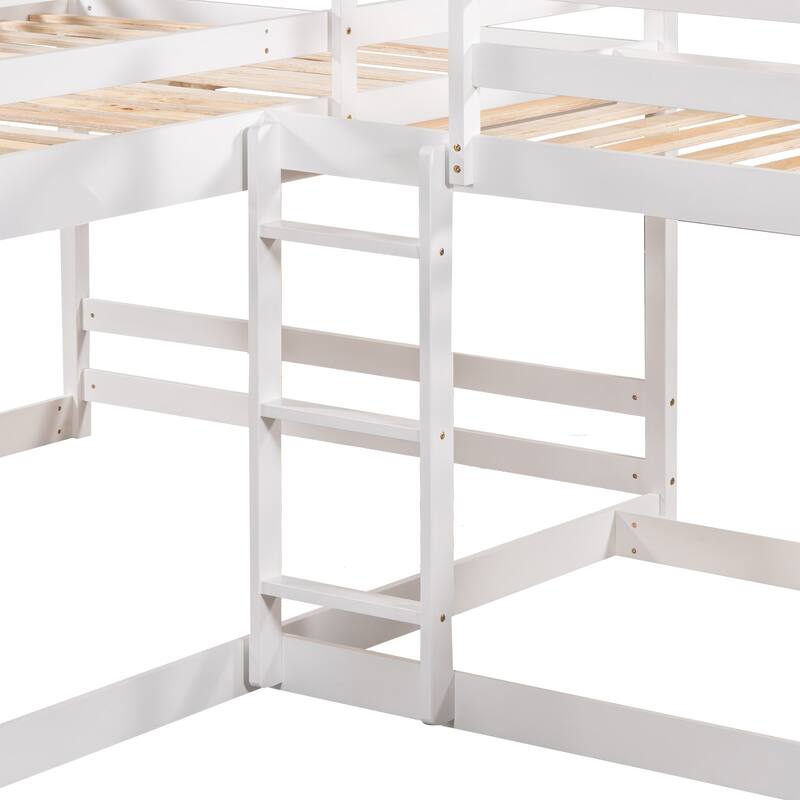 L-Shaped Full and Twin Bunk Bed with Slide, Durable Pine Frame, White