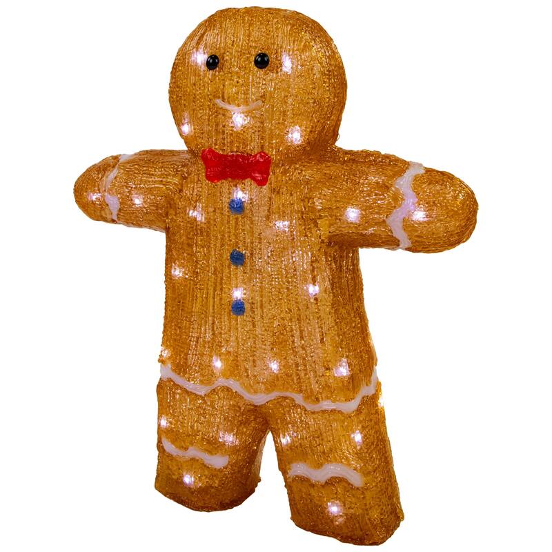 16" LED Acrylic Gingerbread Man Bow Tie Outdoor Christmas Decoration - Brown