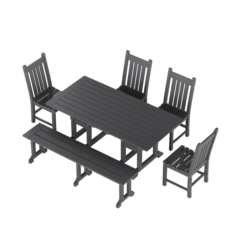Laguna Hdpe All Weather Outdoor Patio Dining Set with Rectangle Table, Side Chairs, and Bench (6-Piece Set)