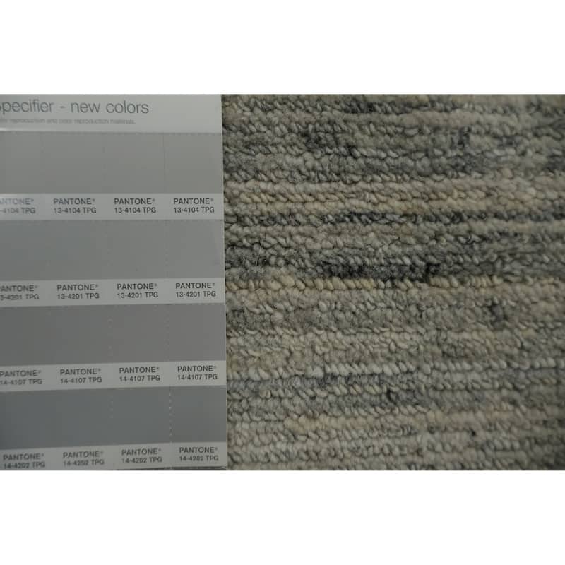 Hand Knotted Oriental Silk Carpet Tribal Contemporary Greys & Charcoal Gabbeh Area Rug - 14' 0'' X 9' 11''