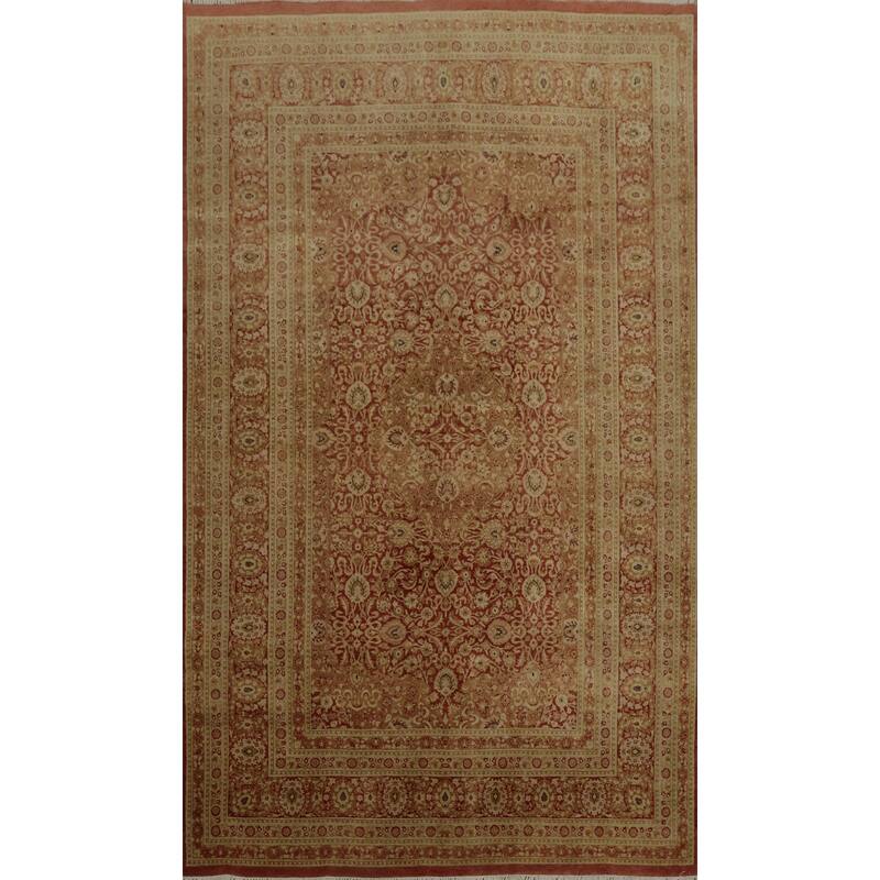 Hand Knotted Oriental 100% Wool Carpet Traditional Floral Oranges & Rust Qum Area Rug - 9' 5'' X 6' 1''