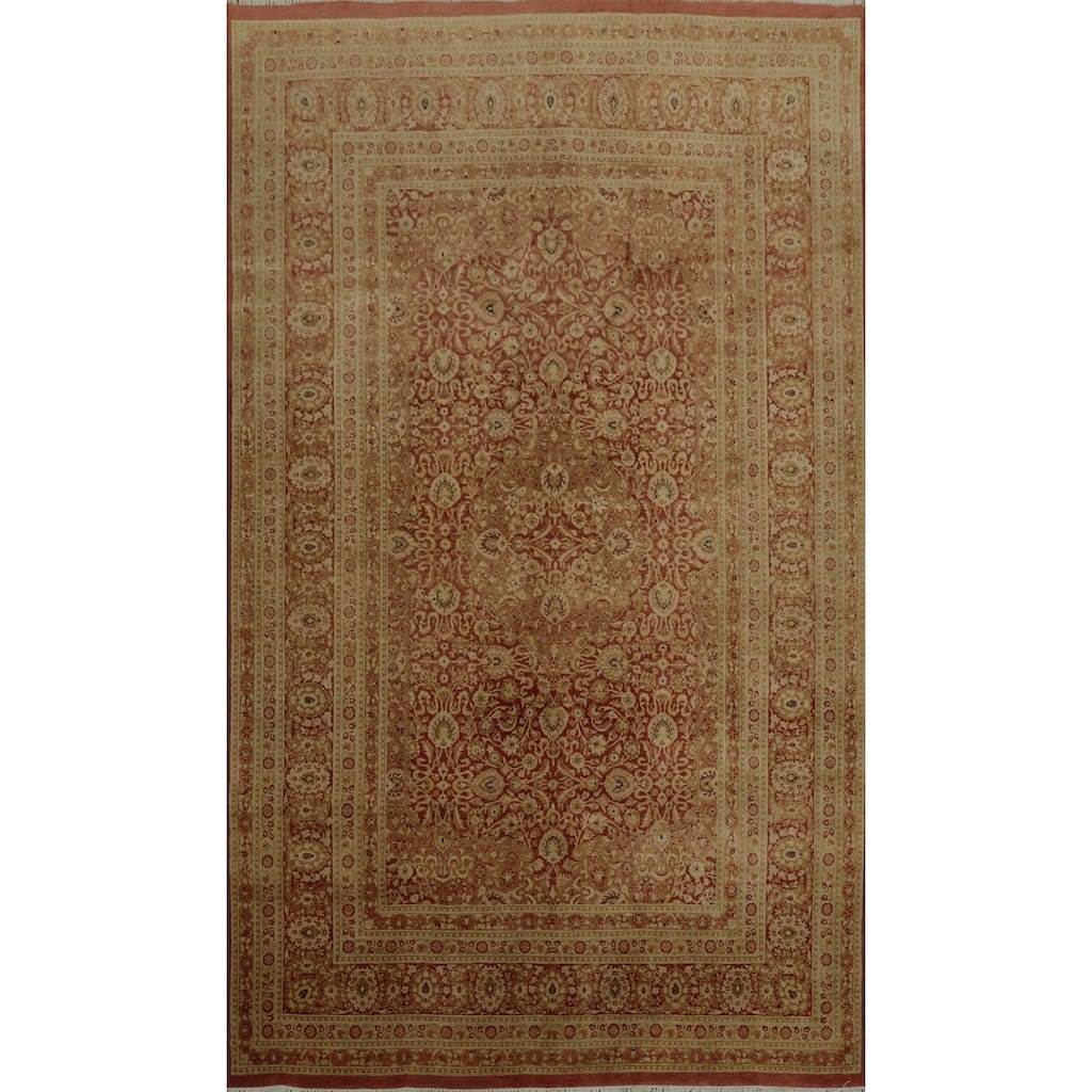 Hand Knotted Oriental 100% Wool Carpet Traditional Floral Oranges & Rust Qum Area Rug - 9' 5'' X 6' 1''
