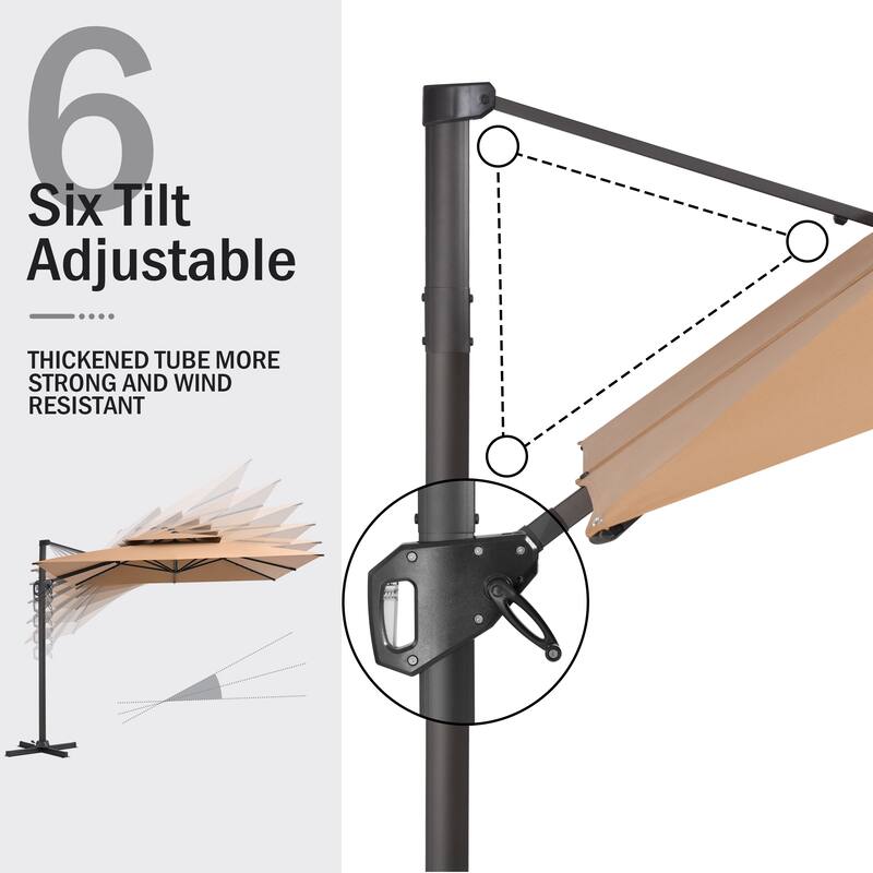 Pellebant 10'X10 FT Outdoor Patio Square Cantilever Umbrella with Double Top