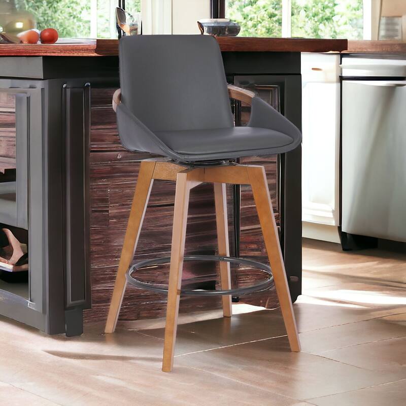 Fabric Swivel Bar Stool with Arms, Full Back and Iron Footrest Frame
