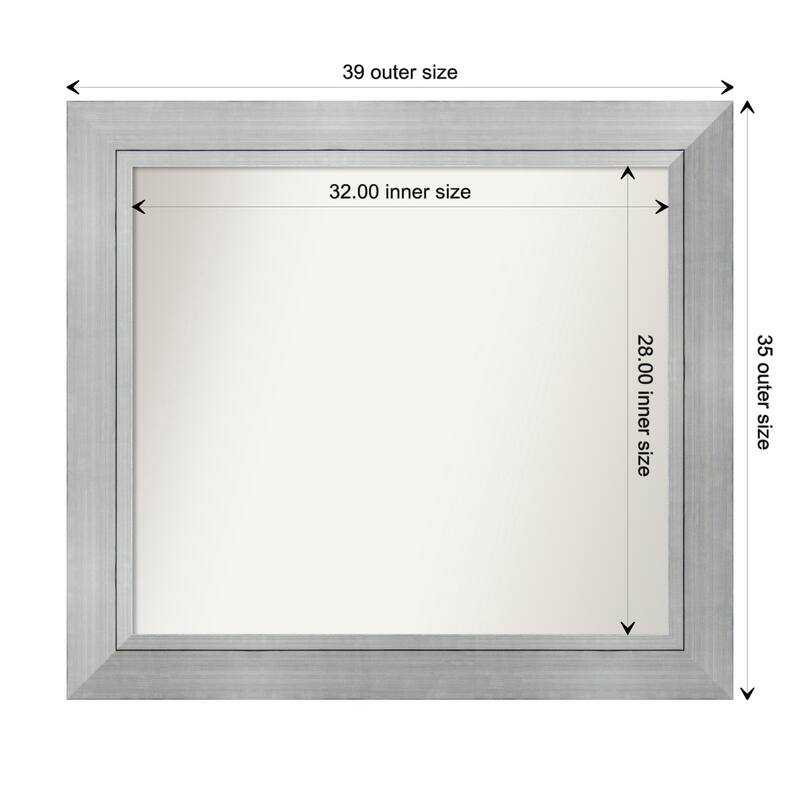 Romano Silver Framed Non-Beveled Custom Wall Mirror, Bathroom Vanity Mirror - Outer Size: 39.25 x 35.25