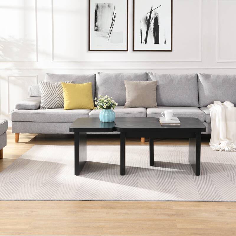 Rectangle Wood Detachable Coffee Table, Single L Shape Farmhouse Coffee Table