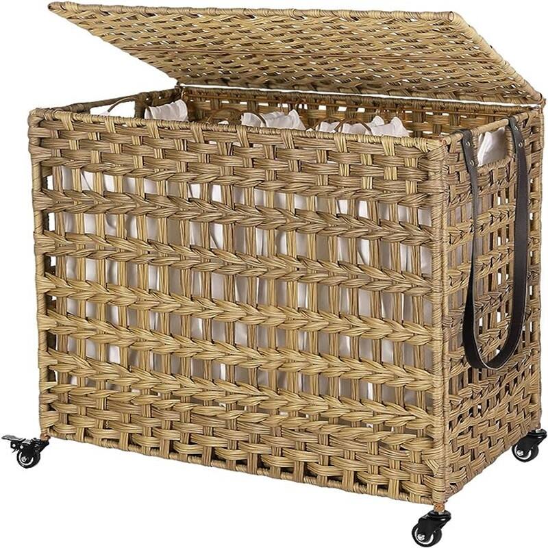 140L Synthetic Rattan Laundry Hamper with Wheels - 26"L x 13.8"W x 23.8"H - Natural