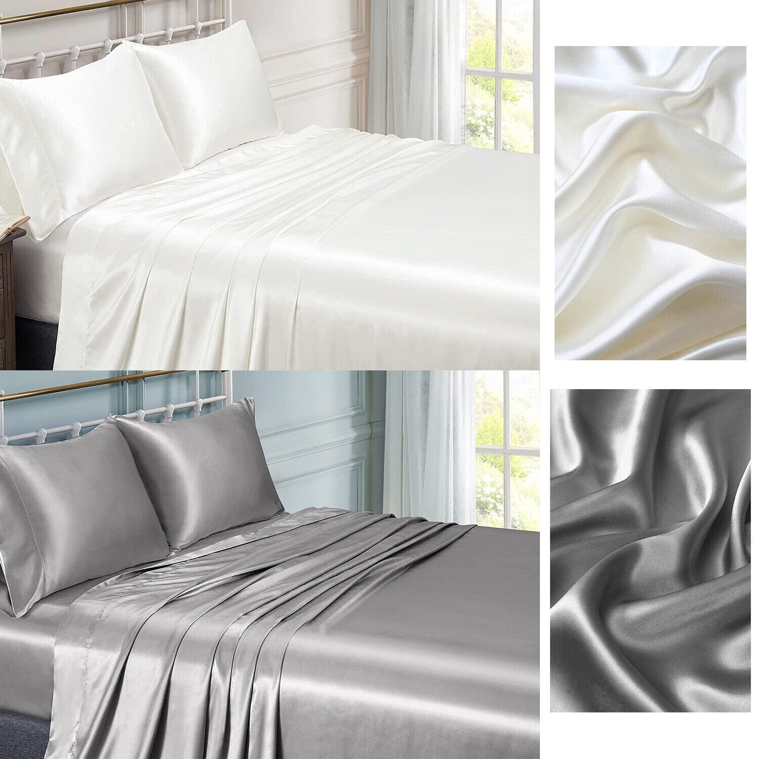 4 PCS Super Soft \u0026 Silky Satin Bed Sheet Set Queen Size Sheet Pillow Cases  - Bed Bath \u0026 Beyond - 40298222, image size:1500x1500