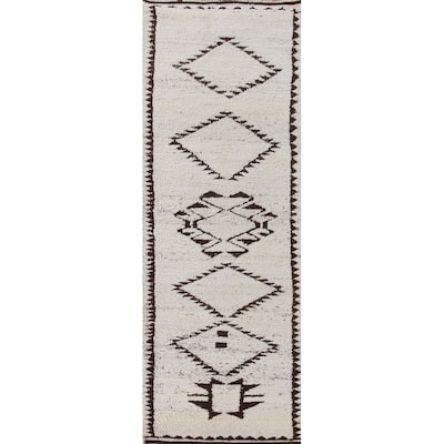 Plush Turkish Anatolian Runner Rug Hand-knotted Geometric Wool Carpet - 3'4"x 11'4"