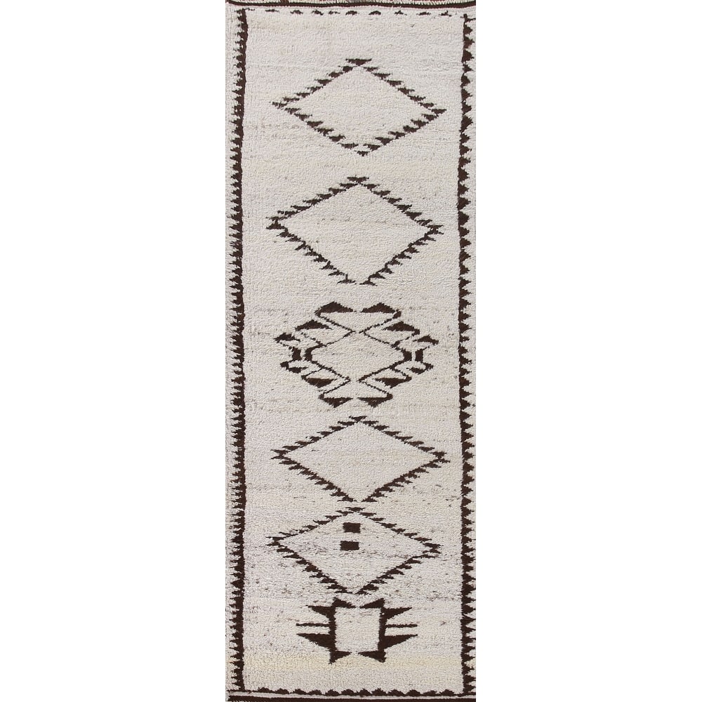 Plush Turkish Anatolian Runner Rug Hand-knotted Geometric Wool Carpet - 3'4"x 11'4"