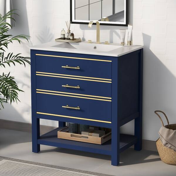 Blue Bathroom Vanity with Sink Combined Integrated Washbasin
