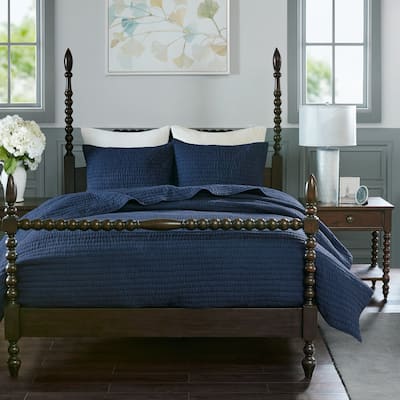 Madison Park Signature Serene Blue 3 Piece Hand Quilted Cotton Quilt Set