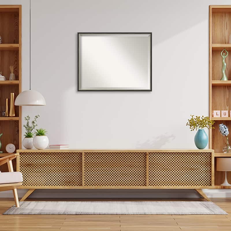 Theo Black Silver Beveled Wood Framed Wall Mirror