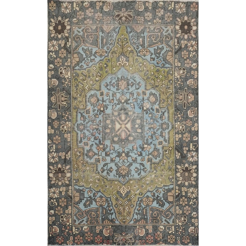 Hand Knotted Oriental 100% Wool Carpet Traditional Medallion Navy Blue & Blues Bakhtiari Area Rug - 6' 7'' X 4' 4''