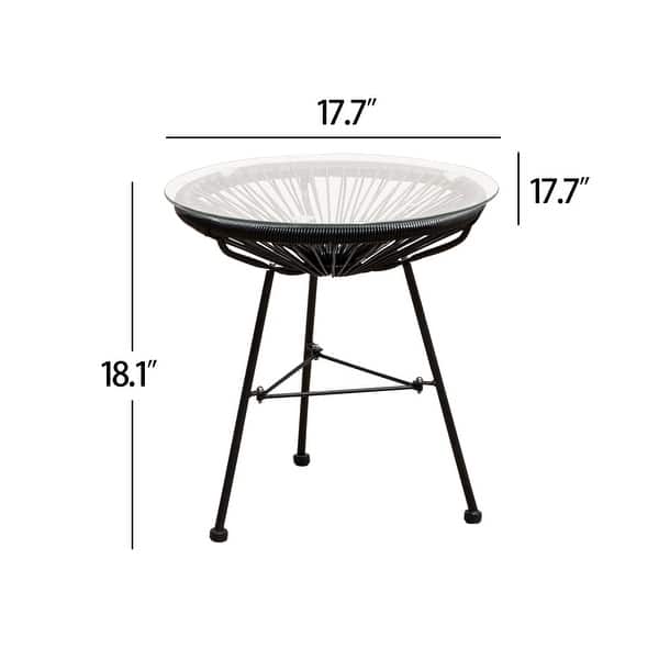Sarcelles Modern Woven Wicker Patio Side Table with Glass Top by Corvus
