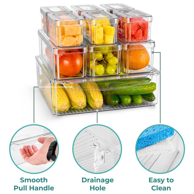 Sorbus Stackable Refrigerator Storage Bins with Lids and Handle Kitchen Pantry Storage Organizer - 10 Pack