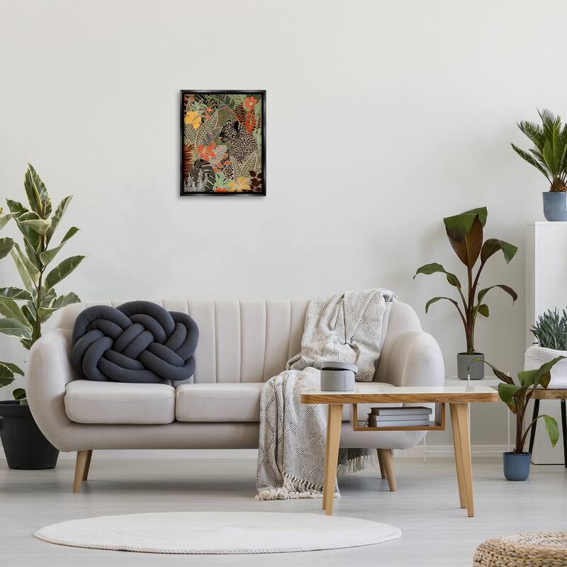 Stupell Leopard in Jungle Pattern Framed Floater Canvas Wall Art Design by Cat Thurman Designs
