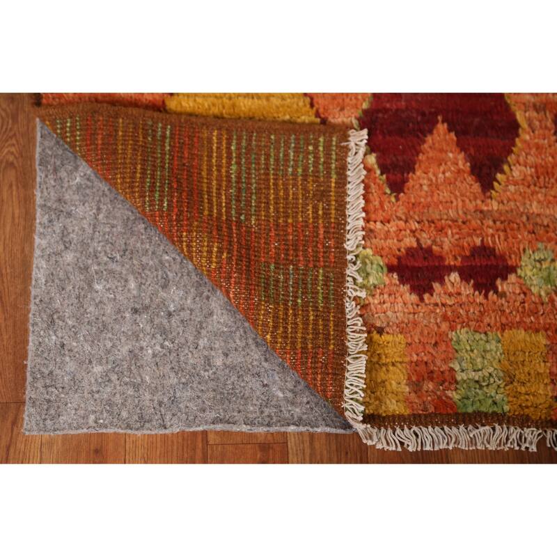 Geometric Orange Moroccan Oriental Runner Rug Hand-Knotted Wool Carpet - 3'1" x 9'9"