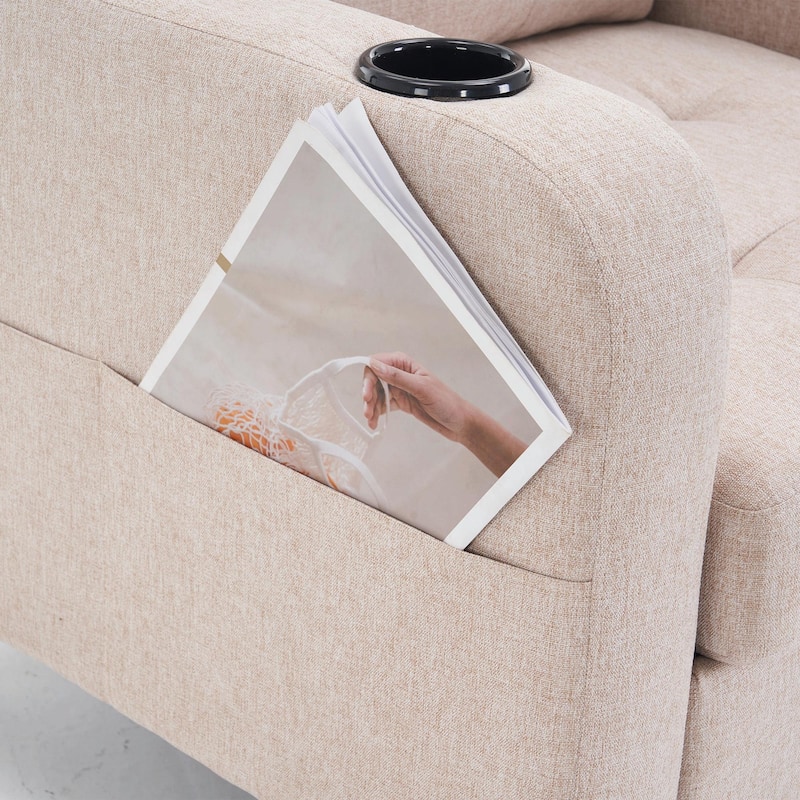 Upholstered Armchair and Storage Ottoman Set with Cup Holders and Tufted Detailing