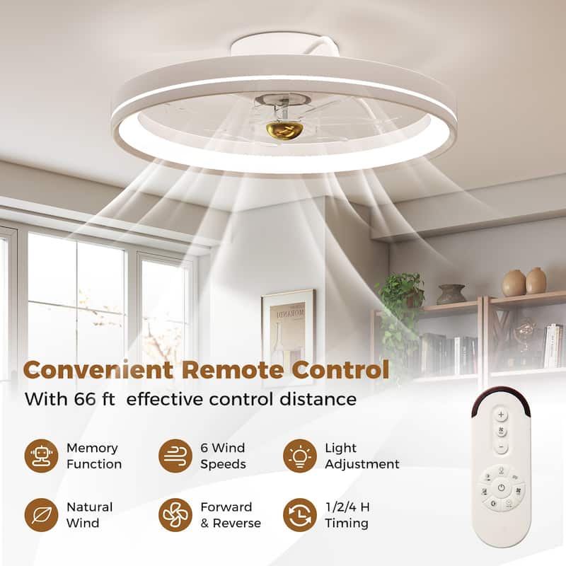 Modern White 6 Speeds LED Ceiling Fan with Remote and 7 Blades Dimmable Light for 215 sq.ft - 19" x 5"