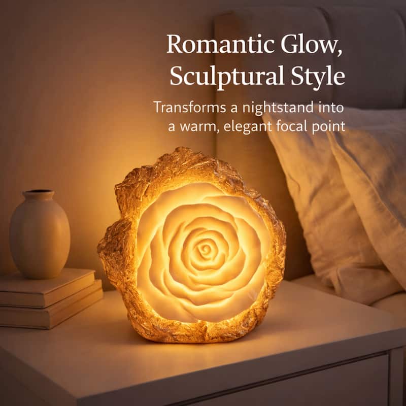 Aria Home Rose Blossom Table Lamp Sculpted Sandstone LED RGB Compatible