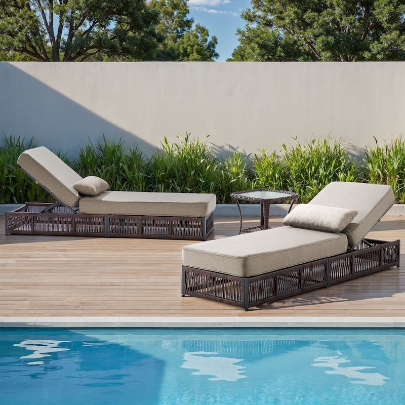 Gymojoy Outdoor Patio Chaise Lounge Chair, Luxury Recliner with 6-Position Backrest & 5-Inch Cushions Set of 2 with Side Table
