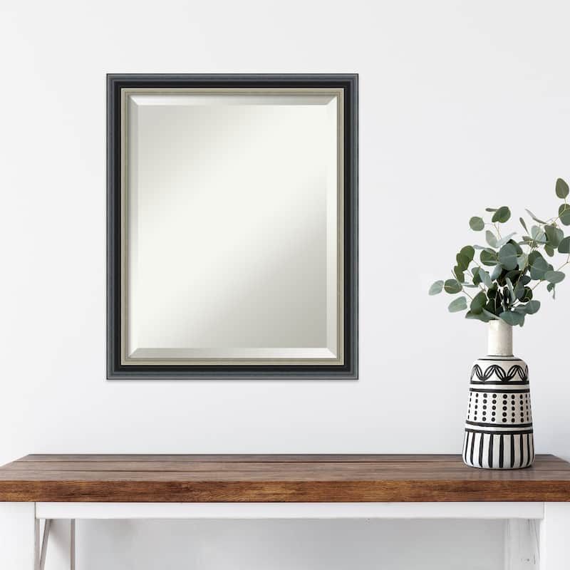 Theo Black Silver Beveled Wood Framed Wall Mirror