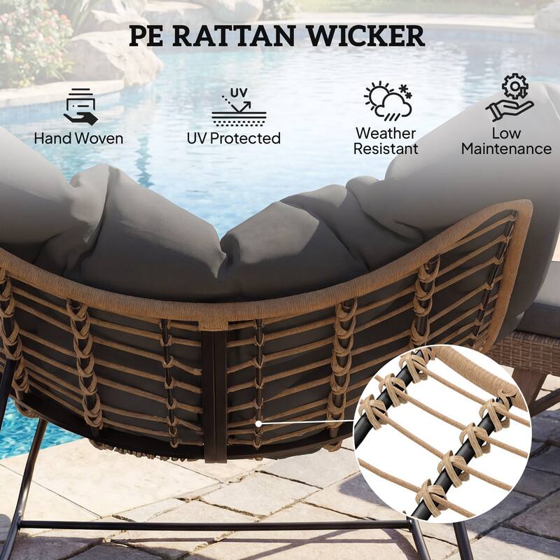 Outsunny Papasan Rocking Chair, Wicker Oversized Indoor Outdoor Rocking Chair with Cushion