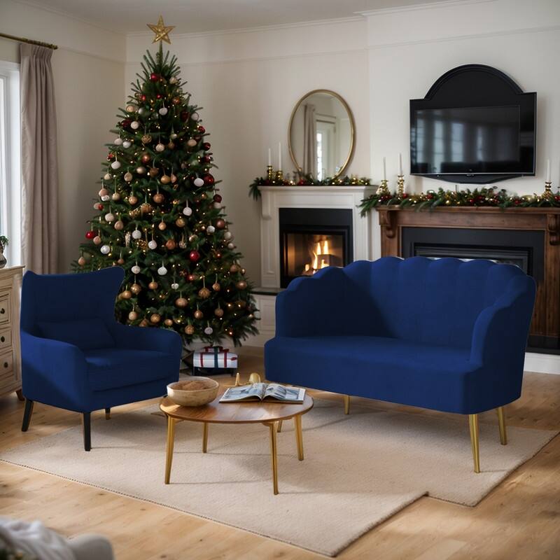 Velvet Tuft Thick Cushion Metal Legs Loveseat Sofa