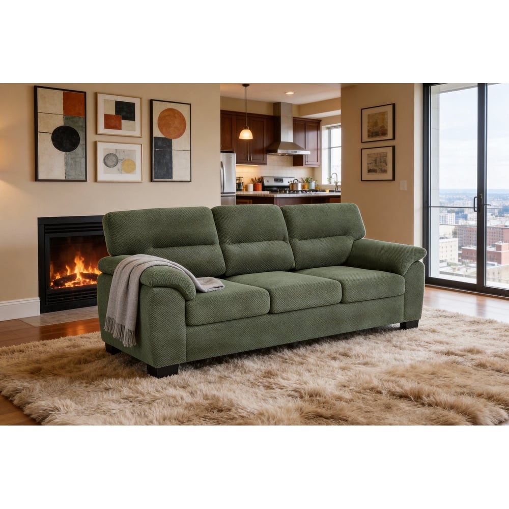 3-Seater Sofa, Modern Living Room Furniture, Textured Fabric Sofa,Minimalist Settee, Comfortable Armchair,Sturdy Frame Sofa