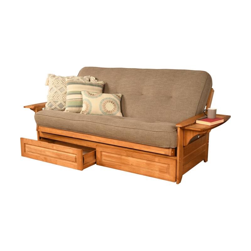 Somette Phoenix Butternut Futon Set with Storage Drawers and Mattress