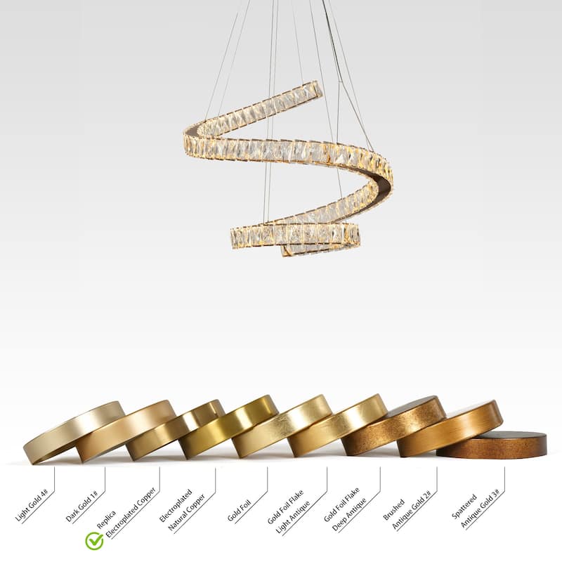 Modern 1-Light LED Crystal Ring Gold Chandelier for Living Dining Room - D23.6" x H62.8" Max