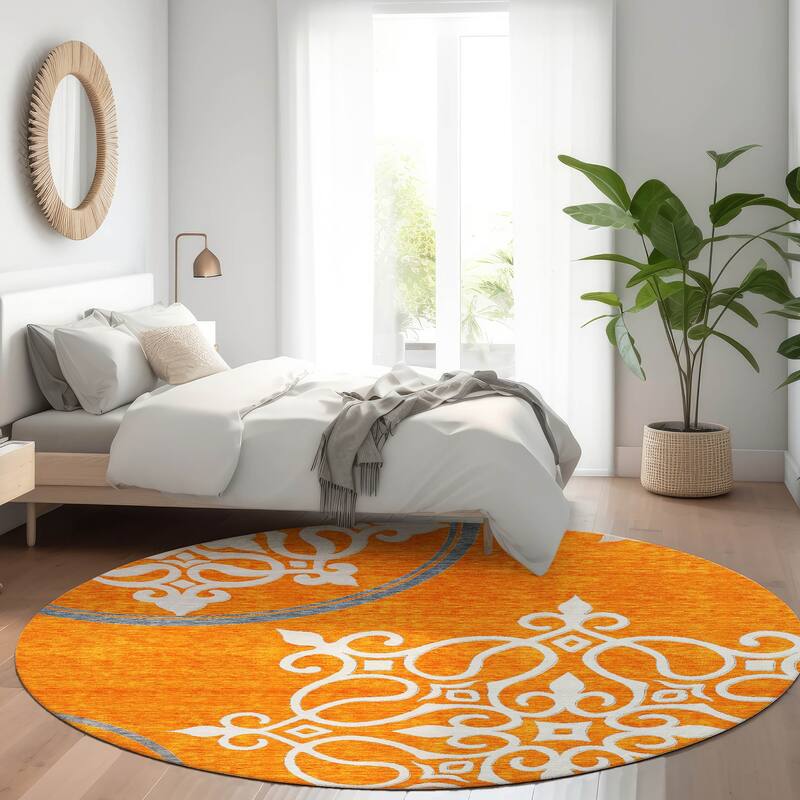 Premium Washable Super Soft Transitional Scroll Mayfield Rug - Orange - 8' x 8'