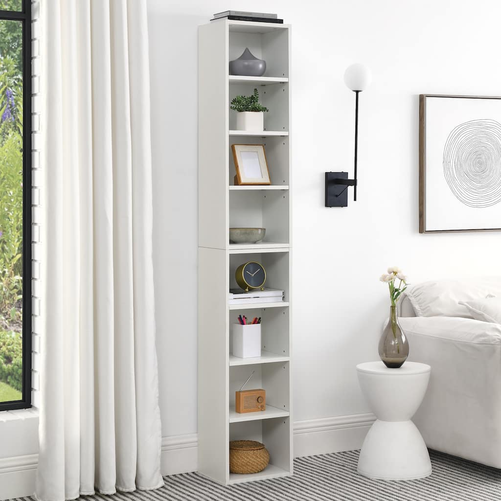 8-Tier Media Tower Rack, CD DVD Slim Storage Cabinet with Adjustable Shelves, Tall Narrow Bookcase Display Bookshelf