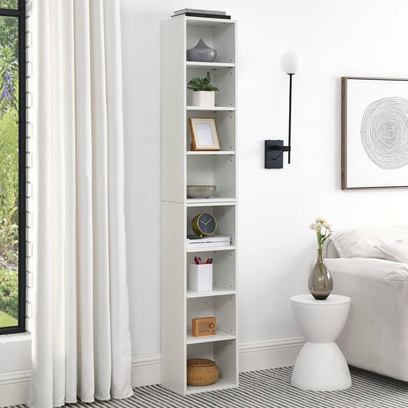 Anmytek 8 Tier Slim Media Tower Rack Adjustable Shelves CD DVD Storage Multi Functional Bookcase - White