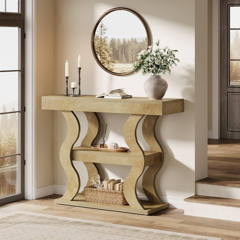 Console Table for Entryway, 3-Tier Wood Sofa Table with Storage Shelves for Living Room, Hallway, Foyer, Entrance
