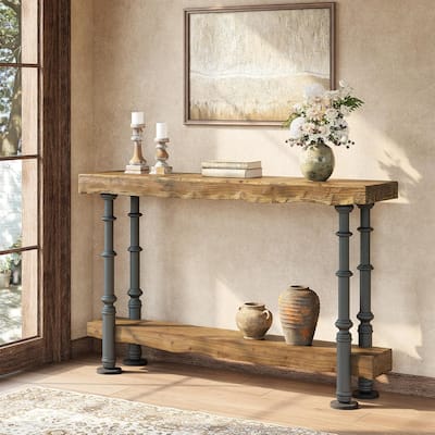 55-Inch Solid Wood Console Table for Entryway, Long Industrial Sofa Table for Living Room