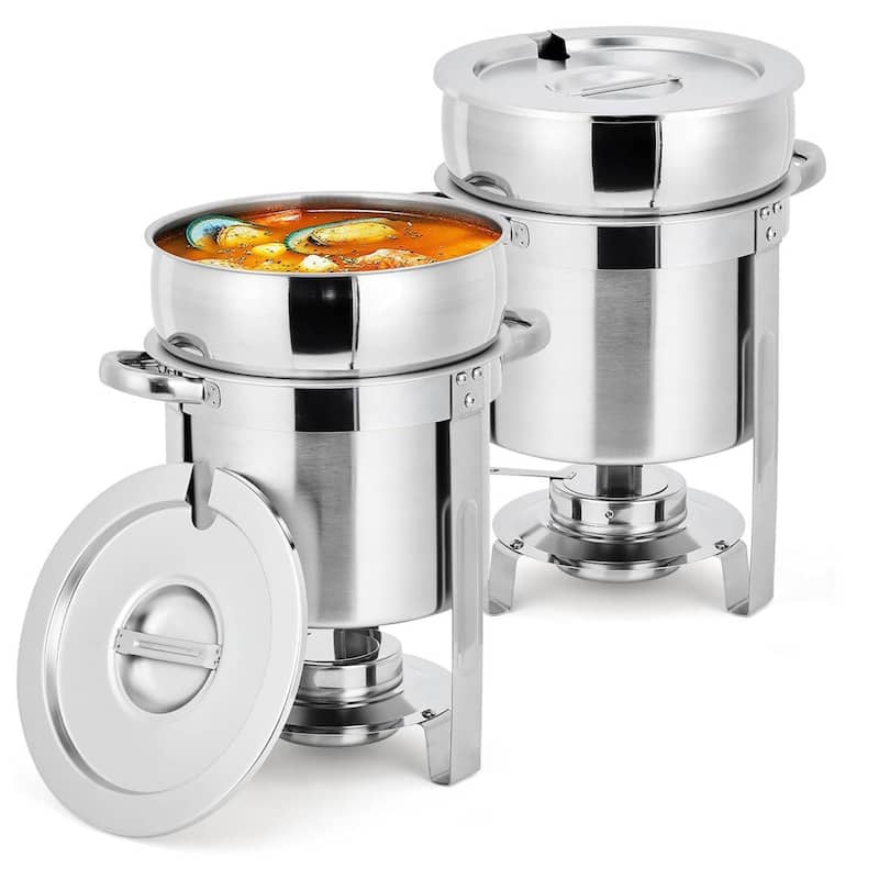 11QT Commercial Soup Warmer Set, Soup Chafer with Pots for Buffets, Events - 2 Pcs