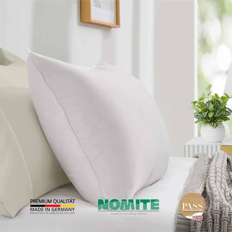 Luxurious 800 Fill Power 75% White Down Pillow Made in Germany (Single Pack)