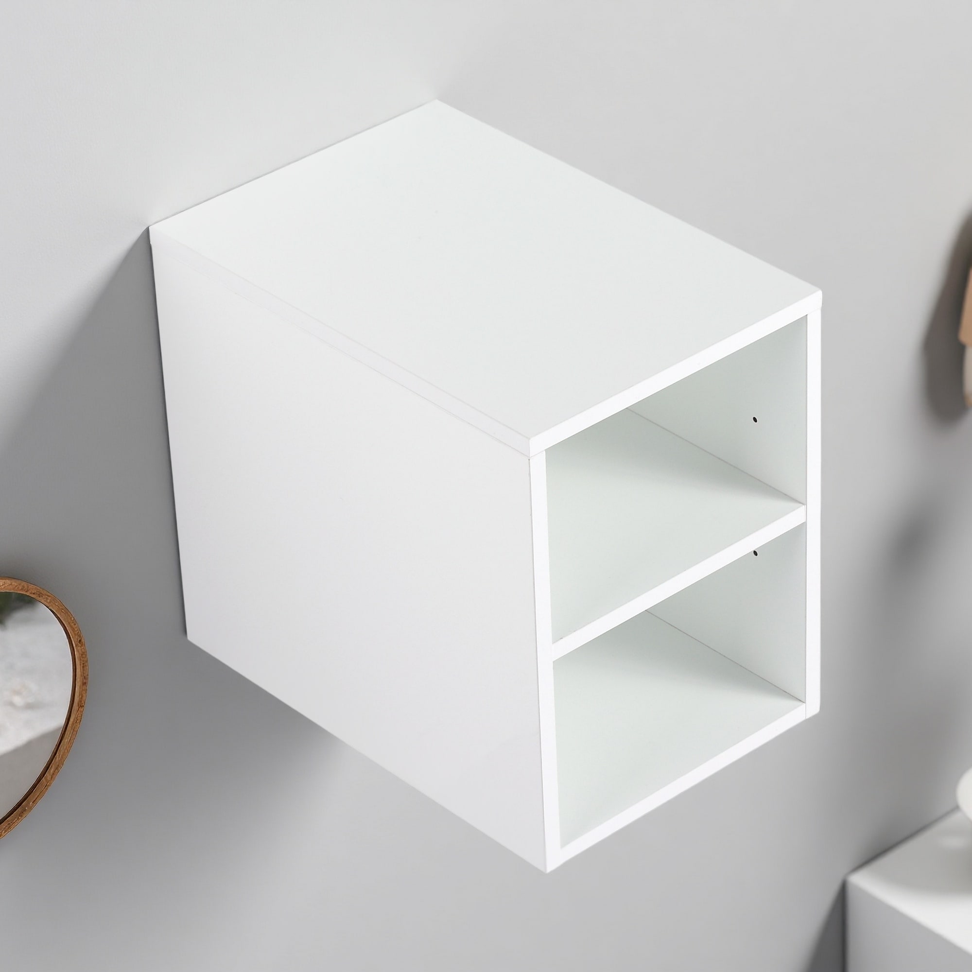 12" Small Wall-Mounted Storage Shelves, Adjustable Two-Tier Design, Eco-Friendly Plywood, Multi-Purpose Storage Solution