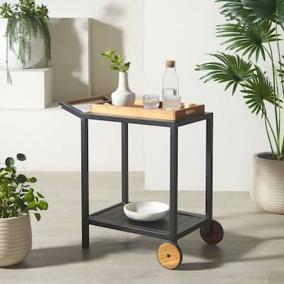 SAFAVIEH Couture Outdoor Patio Furniture Tonga Aluminum Bar Cart - 32"W x 19"D x 32"H
