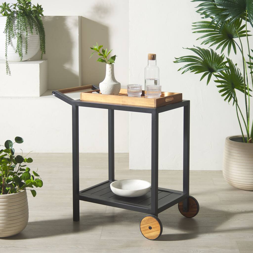 SAFAVIEH Couture Outdoor Patio Furniture Tonga Aluminum Bar Cart - 32"W x 19"D x 32"H