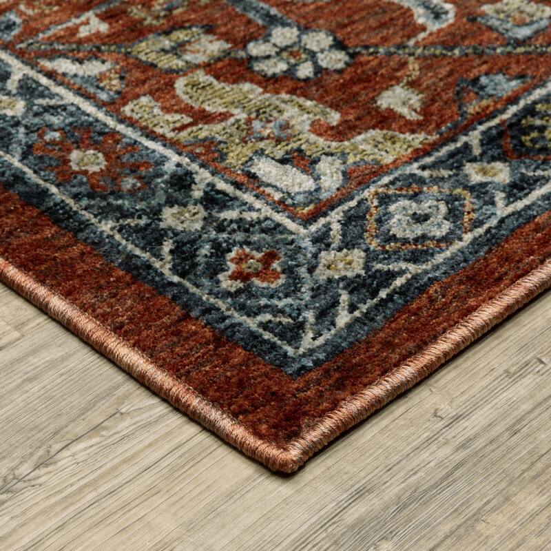 Tessa Updated Classic Rust Red/Blue Area Rug