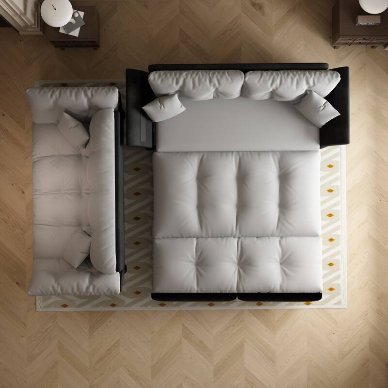 74.8" Queen Sleeper Sofa - 3-in-1 Tufted Velvet Loveseat with Pull-Out Bed & 2 Pillows, Multi-Functional