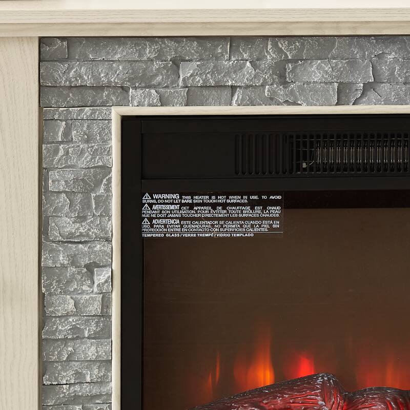 Fireplace TV Stand with 23" Electric Fireplace, Faux Stacked Stone Surround Media Cabinet TV Console for TVs up to 75"