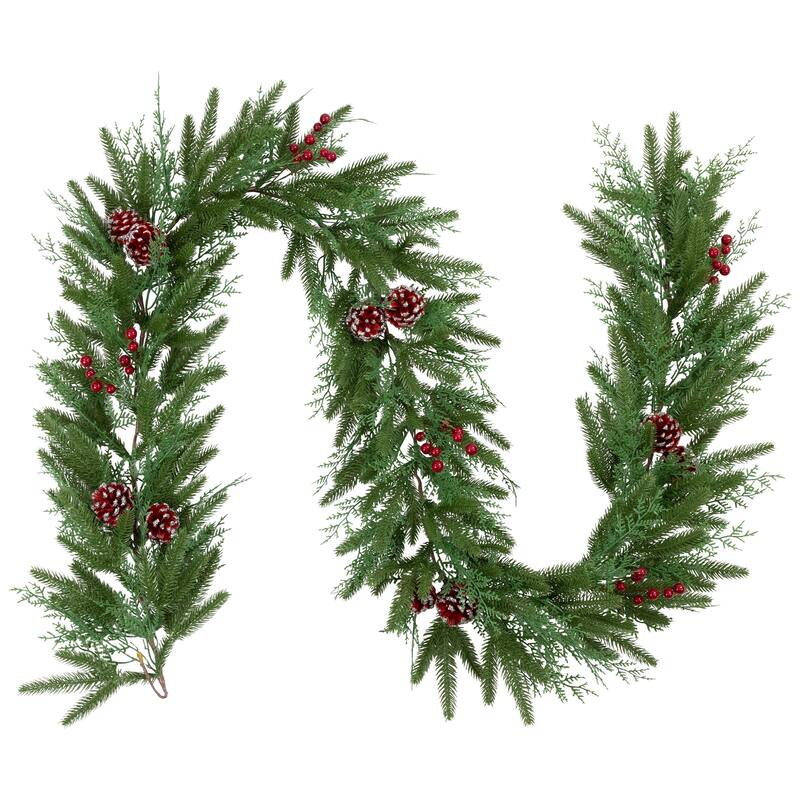 Real Touch™️ Wind River Fir with Glittered Pinecones Artificial Christmas Garland - 7' x 12" - Unlit