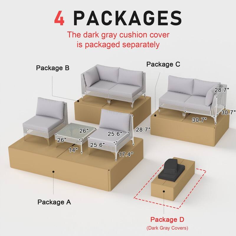 FINCATI Luxury Modern Patio Furniture Set with Side Table, Outdoor Wicker Conversation Set with 500 lbs Oversized Seats