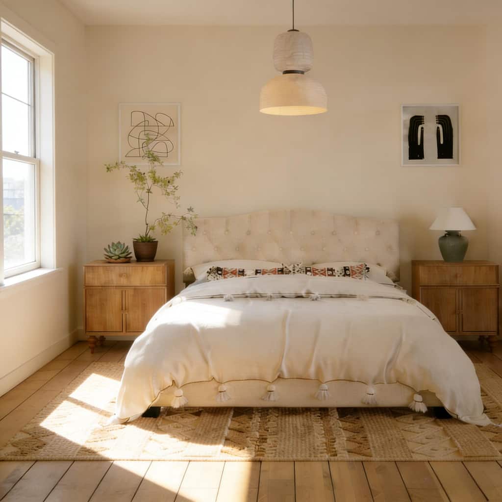 Linen Upholstered Platform Bed Frame with Saddle Curved Adjustable Headboard and Diamond Tufted Details