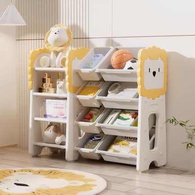 Kids Bookshelf and Toy Storage, 4-Tier Toy Organizers W/8 Removable Storage Bins, Kids Toy Storage Organizer for Study Room