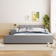 preview thumbnail 64 of 95, Velvet Grounded Bed Mother & Child Bed Platform Slat Bed Frame with Little Round Stool and Bedside Desk for Growing Child Grey - Queen